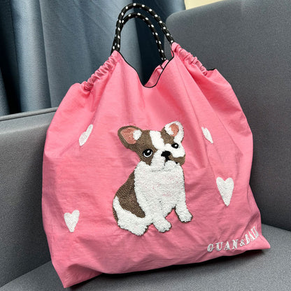 Plush Dog Embroidered Largr Capacity Shopping Bga