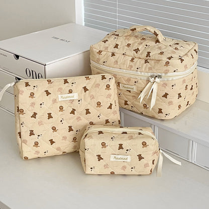 Bow Flower Large Capacity Makeup Bag Vintage Quilted Toiletry Pouch