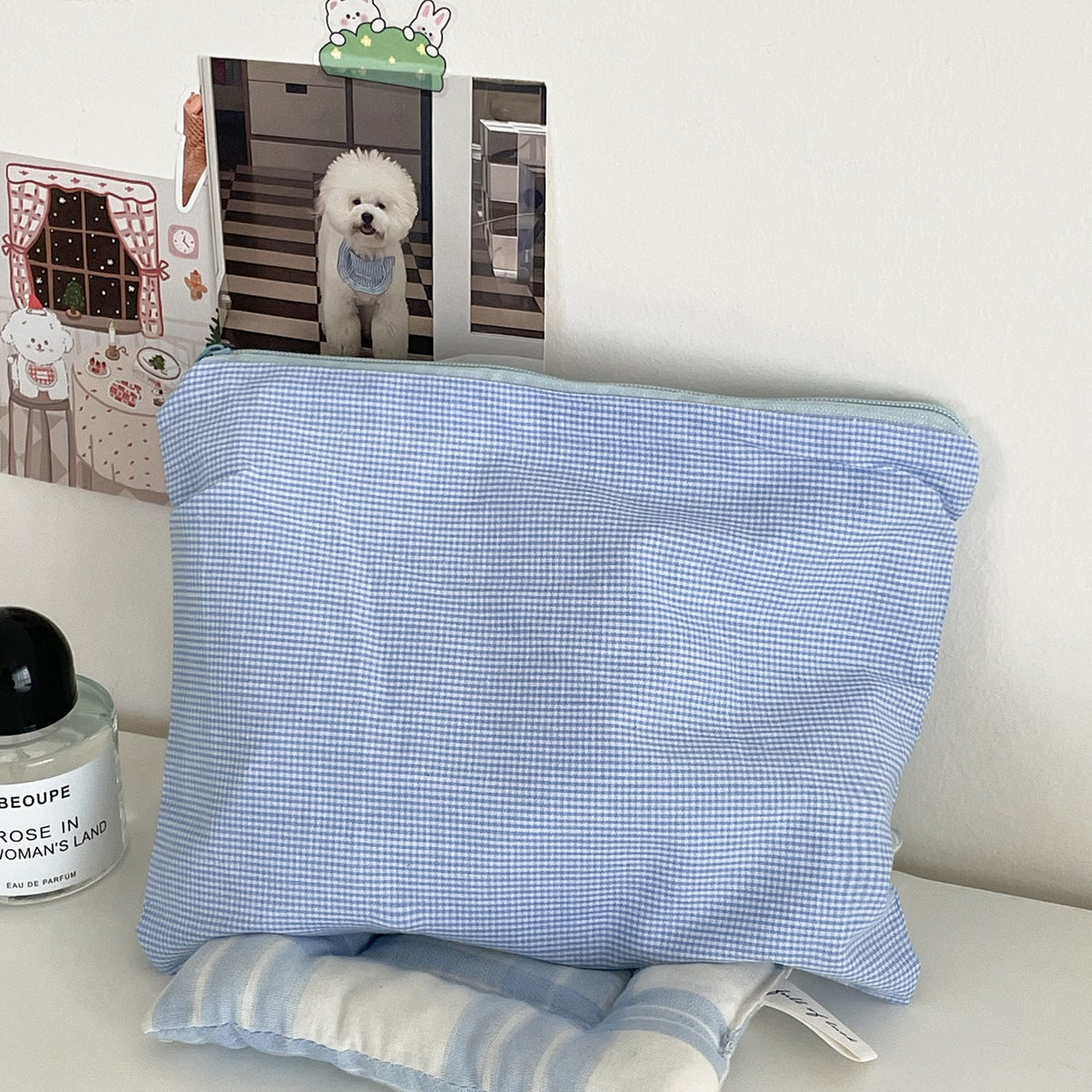 Trendy Checked Makeup Bag Portable Travel Toiletry Organizer
