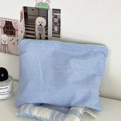 Trendy Checked Makeup Bag Portable Travel Toiletry Organizer