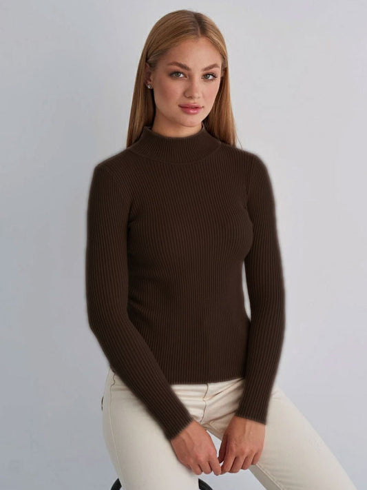 Solid Color High Neck Sweater Slim Fit Knitted Top