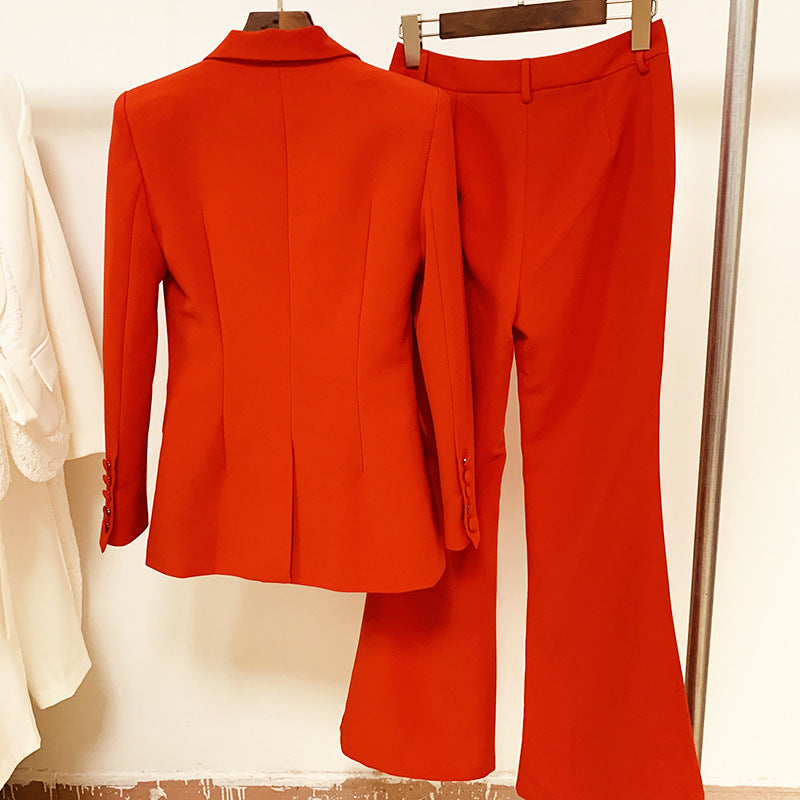Double Button Blazer & Flare Pants Set