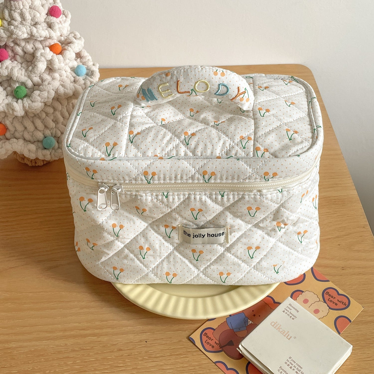 Cute Polka Dots Cherry Print Travel Makeup Bag