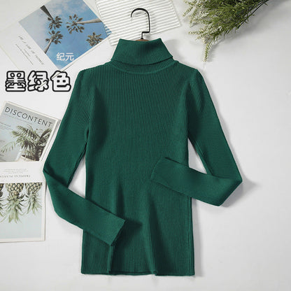 Long Sleeve High Neck Solid Color Sweater Comfortable Casual Wear