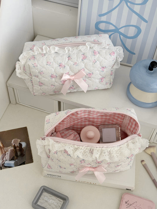 Pink Rose Sweetheart Storage Bag Floral Lace High-Capacity Bag