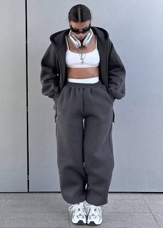 Oversized Zip Hoodie And Knit Sweatpants Set