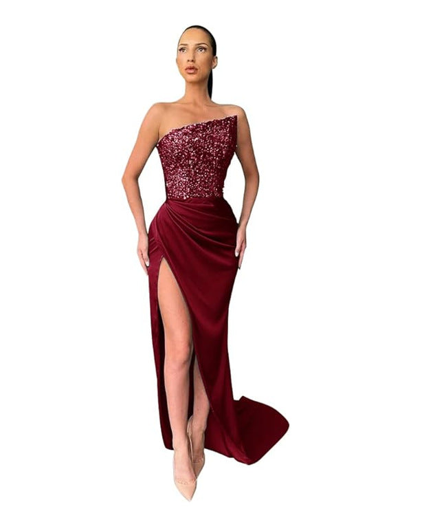 Green Sequin Evening Gown Sleeveless Elegant Maxi Dress