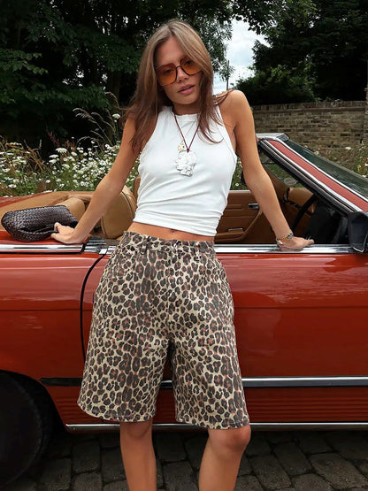 Cotton Leopard Print Shorts Trendy Casual Street Style