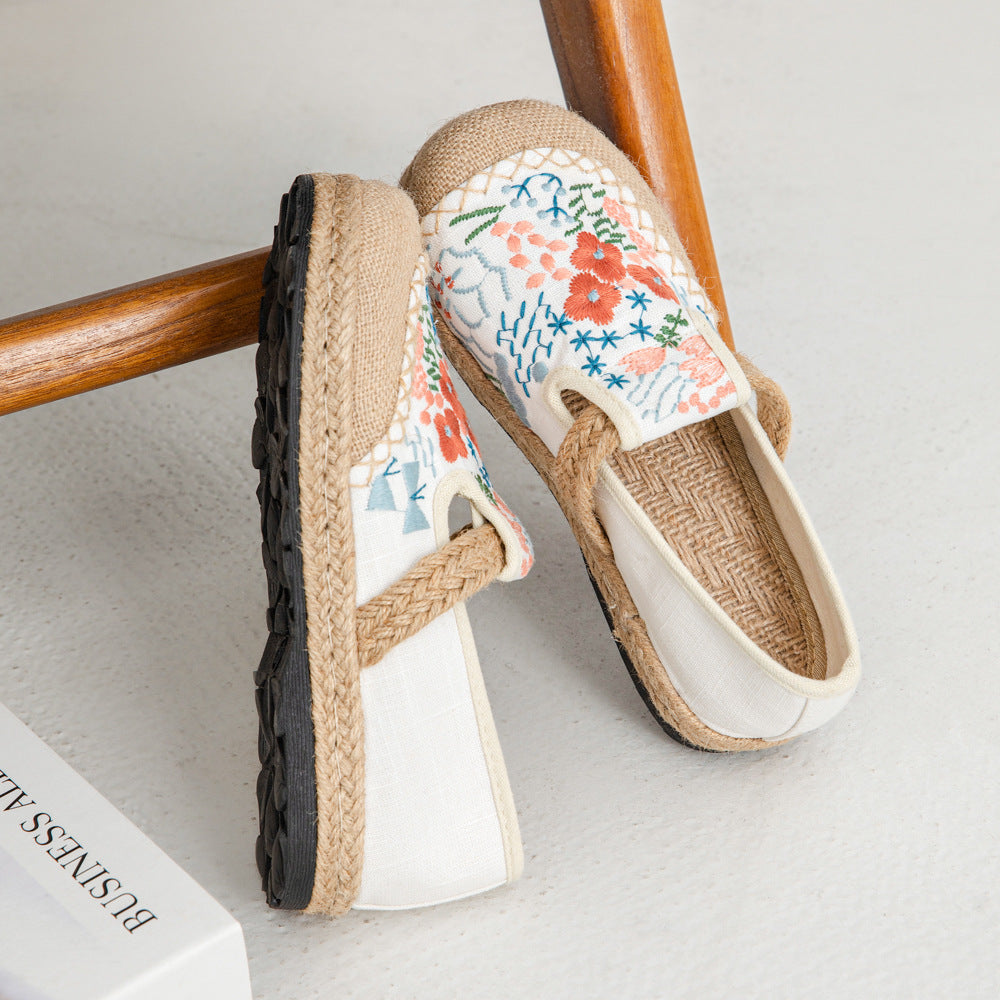 New Ethnic Style Flower Sea Embroidery Shallow Mouth Single Shoes, Original Craftsmanship Casual One-Pedal Women'S Shoes
