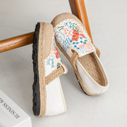 New Ethnic Style Flower Sea Embroidery Shallow Mouth Single Shoes, Original Craftsmanship Casual One-Pedal Women'S Shoes