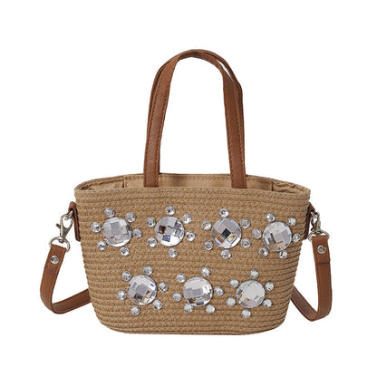 Summer Fresh Handwoven Tote Bag With Diamond Accents