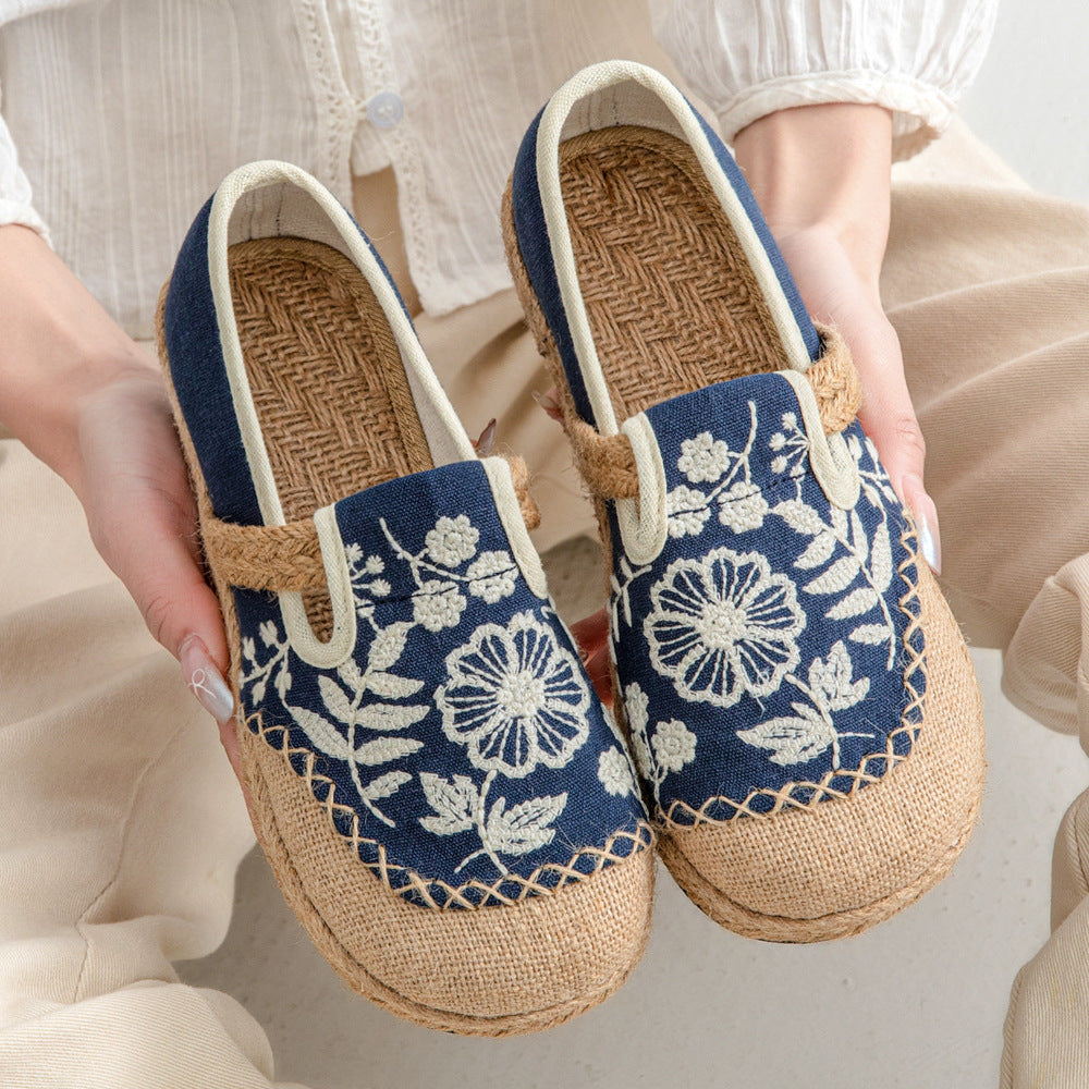 Casual One-Pedal Women'S Shoes, The Original Craft Embroidered Light-Mouth Single Shoes