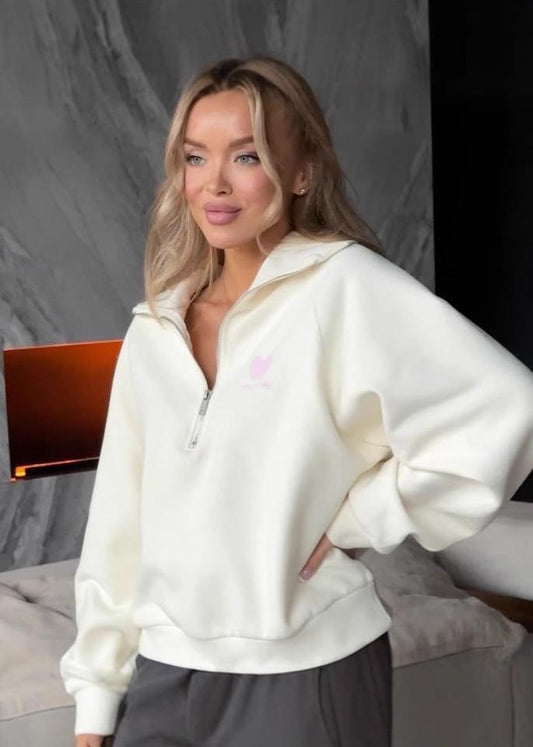 Quarter Zip Sweatshirt Soft Fleece White
