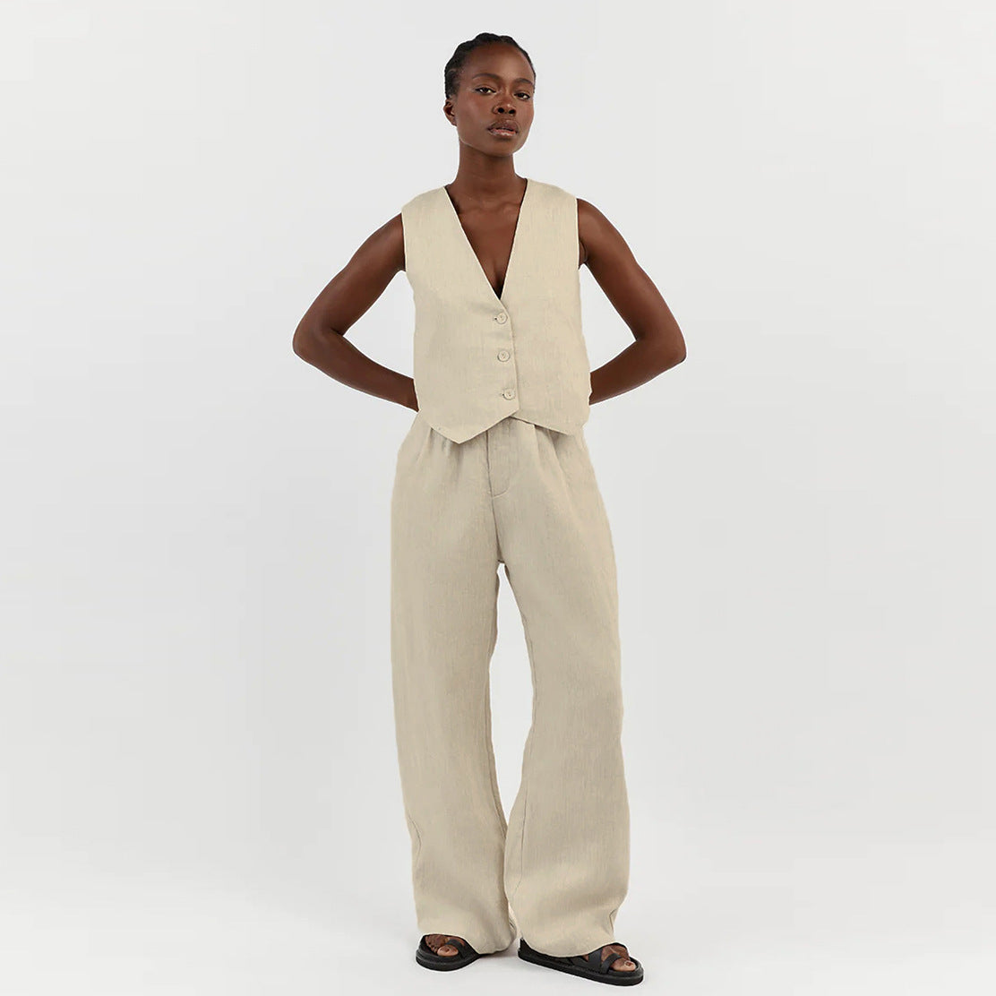 Casual Sleeveless Cotton Vest & Long Pants Set