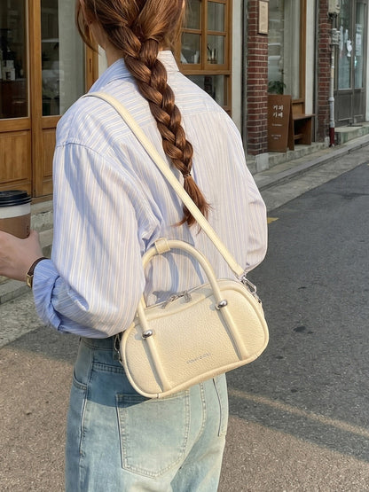 Classic Bowler Bag Textured PU Handbag for Casual Wear