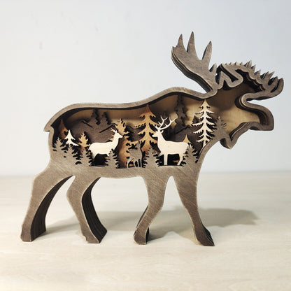 Christmas Wooden Crafts Creative North American Forest Animals Home Decoration Elk Brown Bear Ornaments