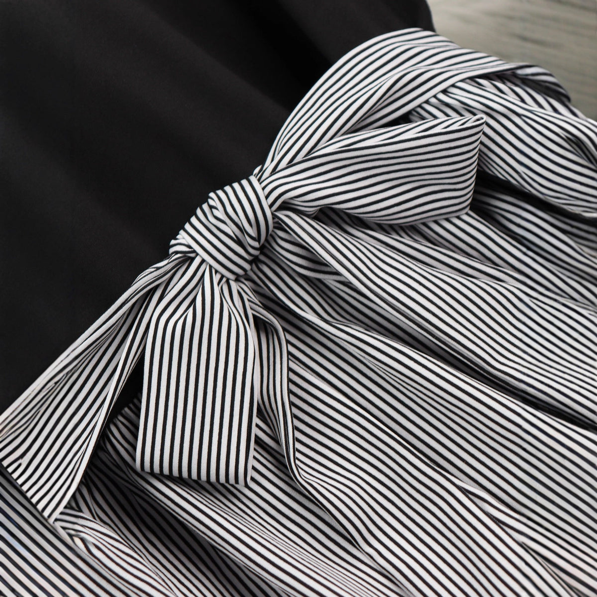 Striped A-Line Dress With Long Sleeves And Tie Waist
