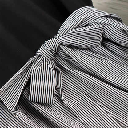 Striped A-Line Dress With Long Sleeves And Tie Waist