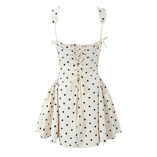 Trendy Polka Dot Tie Back Pleated Dress