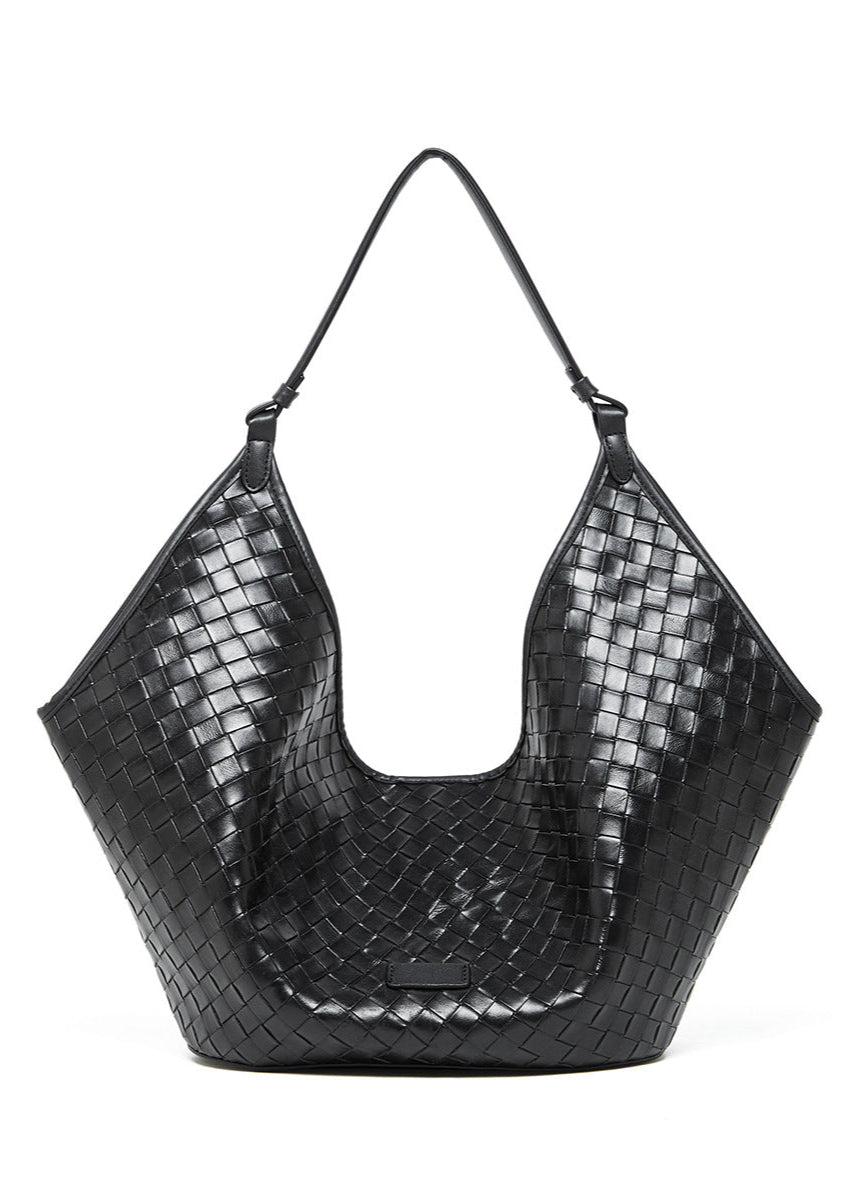 Woven Leather Shoulder Hobo Bag Soft Cowhide