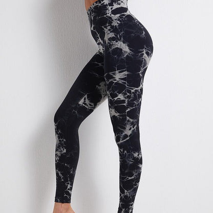 Seamless Yoga Pants Women'S Tie Dyed Printed High Waist Hip Lifting Sports Running Fitness Pants Large Tights