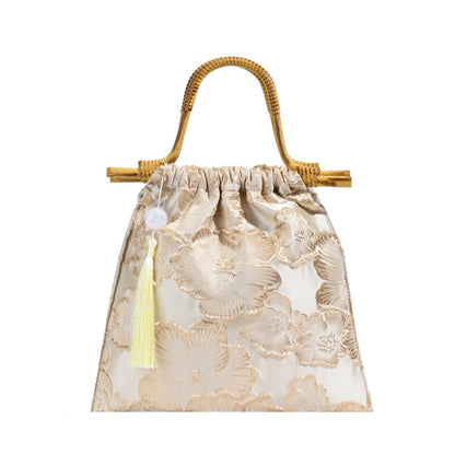 Embroidered Sequin Bamboo Tote Bag Stylish Evening Handbag