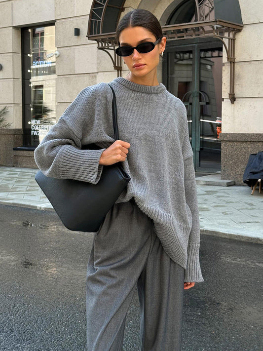 Casual Solid Color Sweater Comfortable Knit Pullover