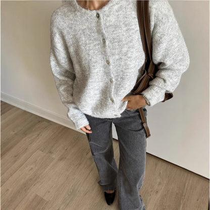 Vintage Crew Neck Long Sleeve Knit Cardigan