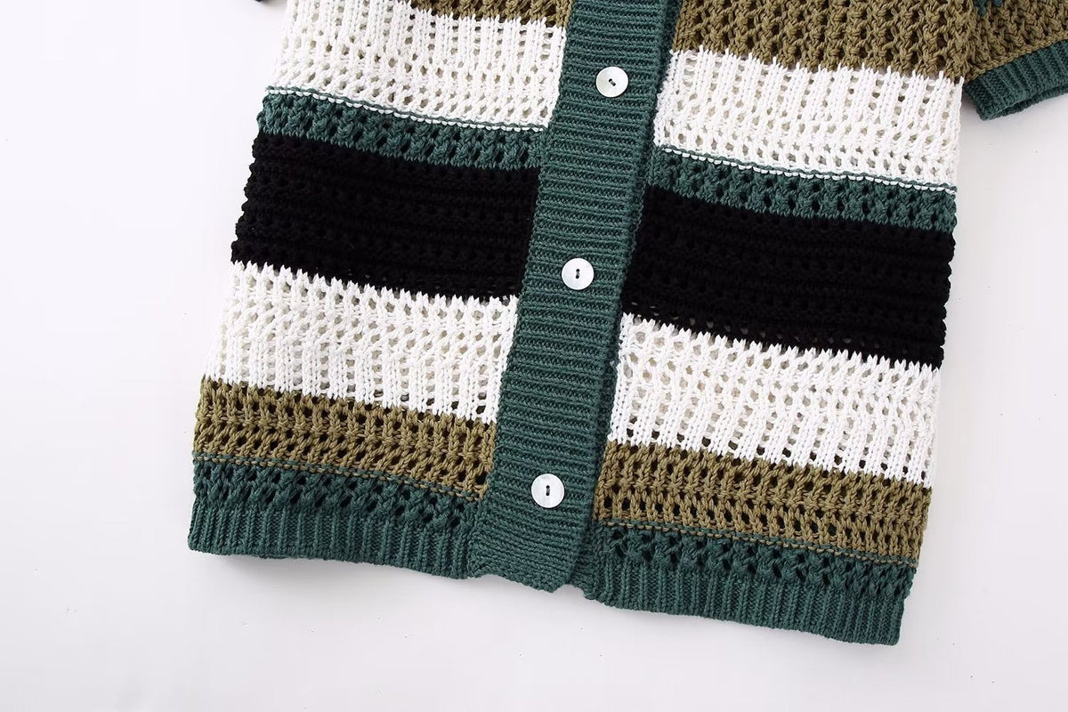 Trendy Short Sleeve Striped Knit Top