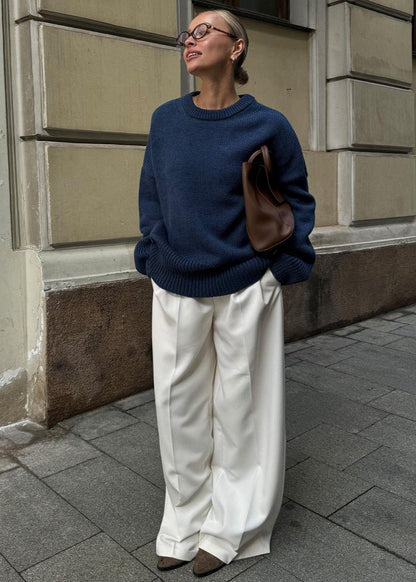 Relaxed Knit Sweater In Cozy Midnight Blue