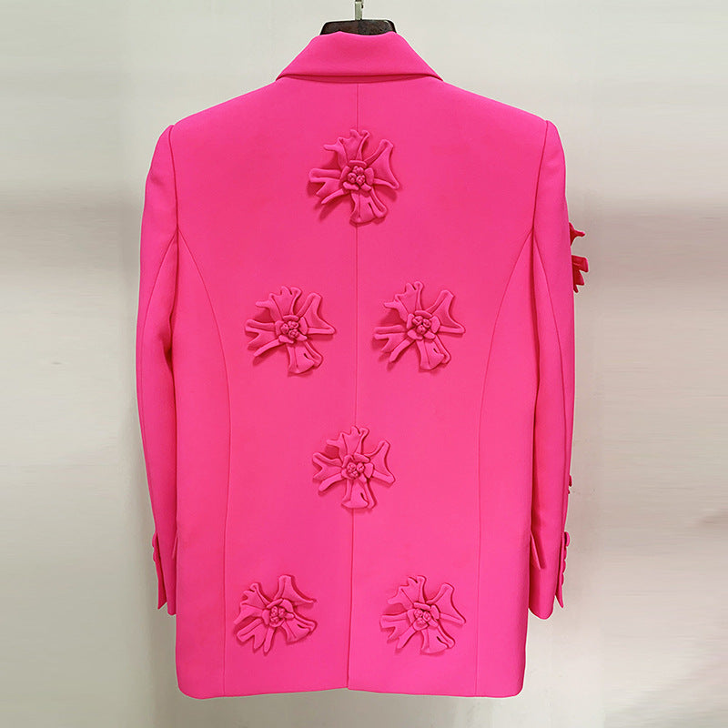 Trendy Double-Breasted Floral Embellished Blazer Style