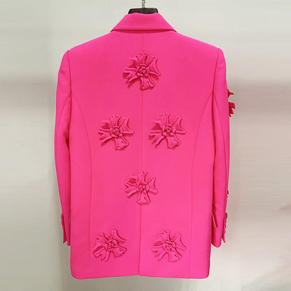 Trendy Double-Breasted Floral Embellished Blazer Style
