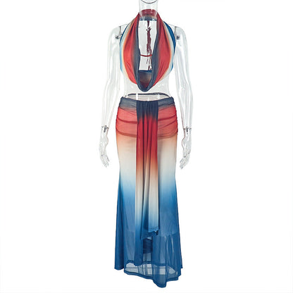 Gradient Color Sleeveless Dress Set Comfortable Casual Outfit
