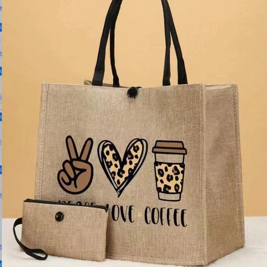 Trendy Printed Linen Tote Bags Set
