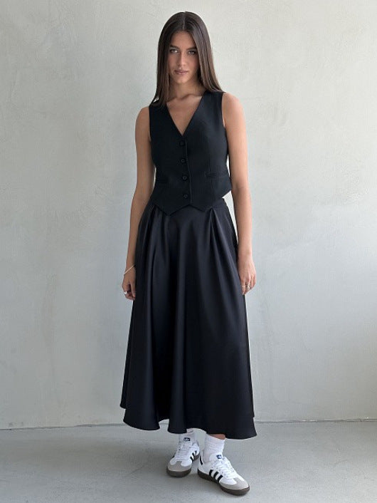 Elegant High-Waisted Satin Maxi Skirt for Women