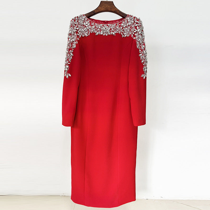 Beaded V-Neck Midi Dress Elegant Street Style