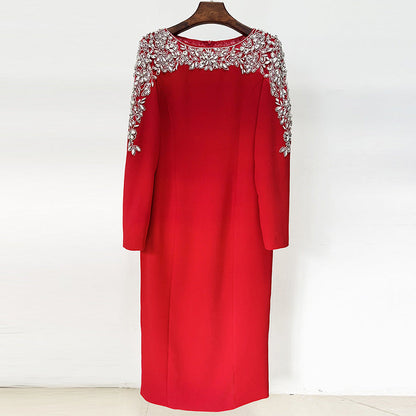 Beaded V-Neck Midi Dress Elegant Street Style