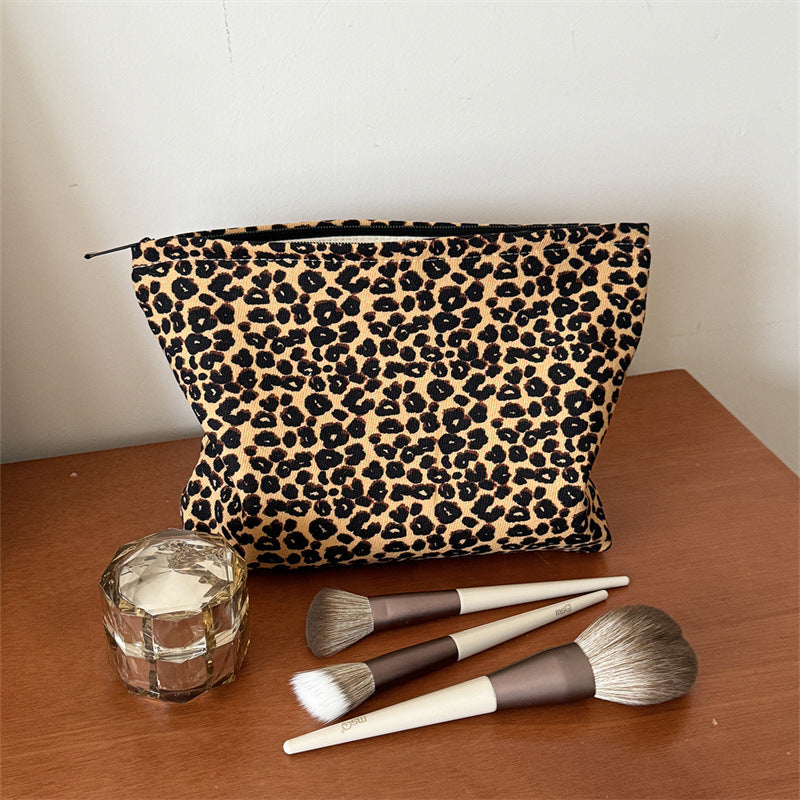 Leopard Print Color Block Portable Cosmetic Bag