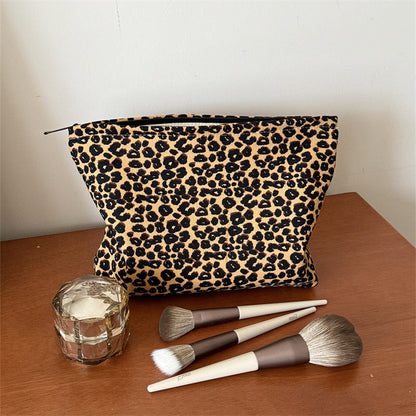 Leopard Print Color Block Portable Cosmetic Bag