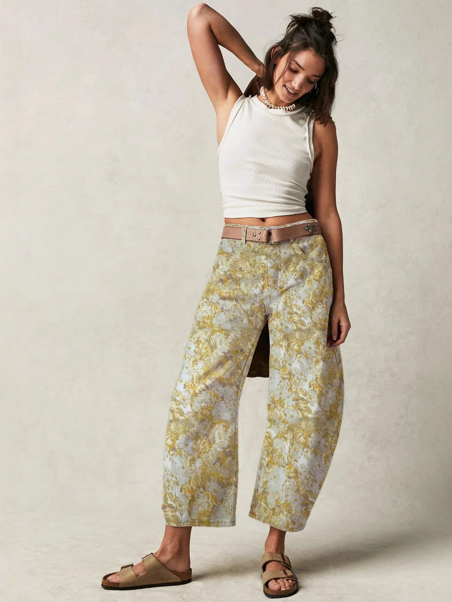 Relaxed Fit Mid-Waist Denim Pants with Pockets