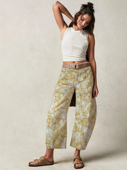 Relaxed Fit Mid-Waist Denim Pants with Pockets