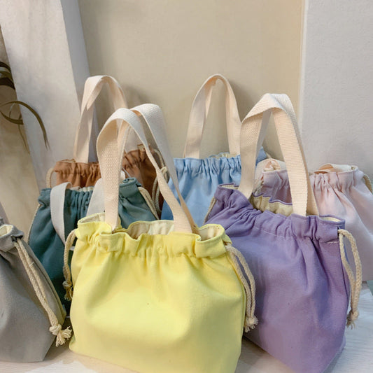 Plain Minimalist Japanese Bento Bag Canvas Drawstring Tote