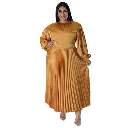 Elegant Lantern Sleeve Pleated Maxi Dress