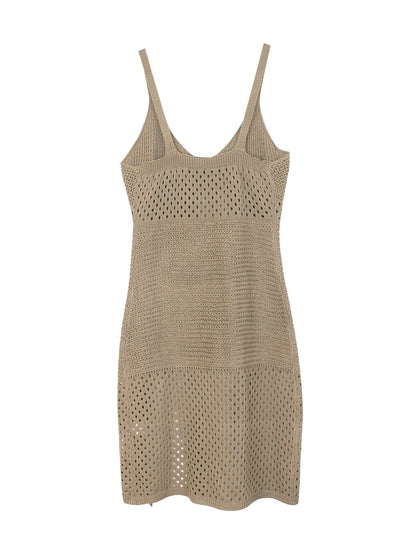 Solid Color Hollow Out Knitted Midi Dress