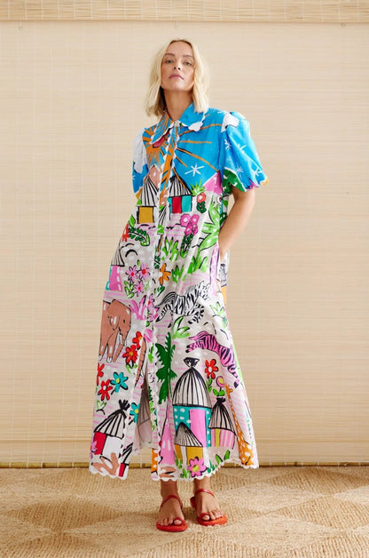 Linen Floral Print Shirt Dress with Casual Elegance