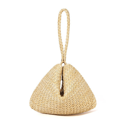 Trendy Rivet Bead Straw Evening Clutch Handbag