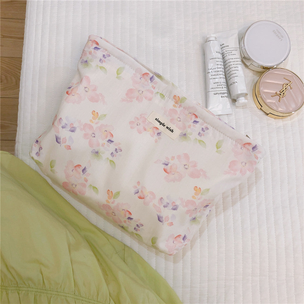 Flower Print Large Capacity Cosmetic Bag