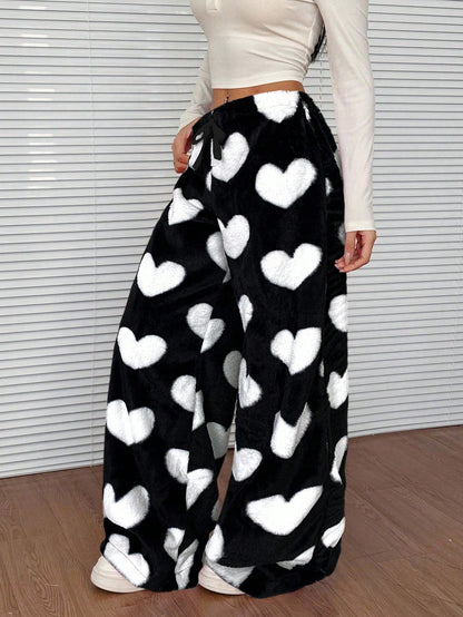 Casual Leopard Print Elastic Waist Wide Leg Pants