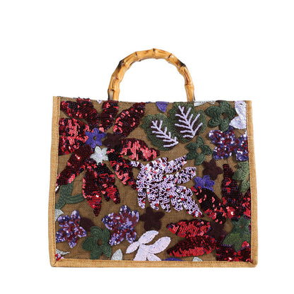 Chic Sequined Embroidered Floral Tote Bag for Women
