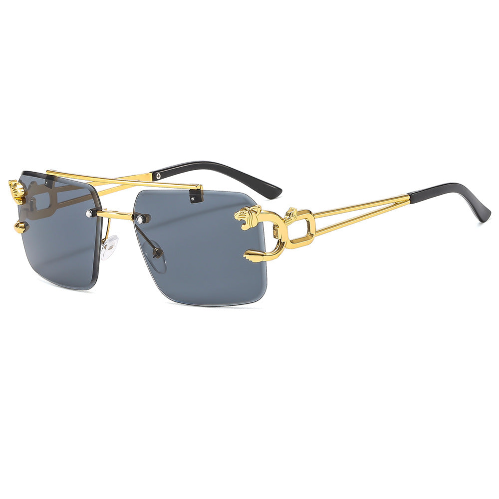 Fashionable Metal Double Beam Leopard Sunglasses UV400 Protection